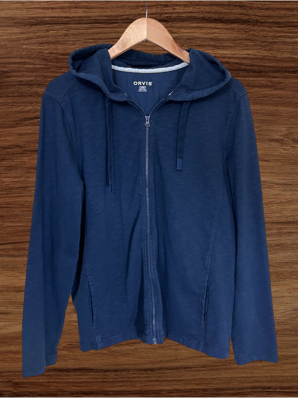 Orvis Navy Blue Full-Zip Hoodie. Size Large